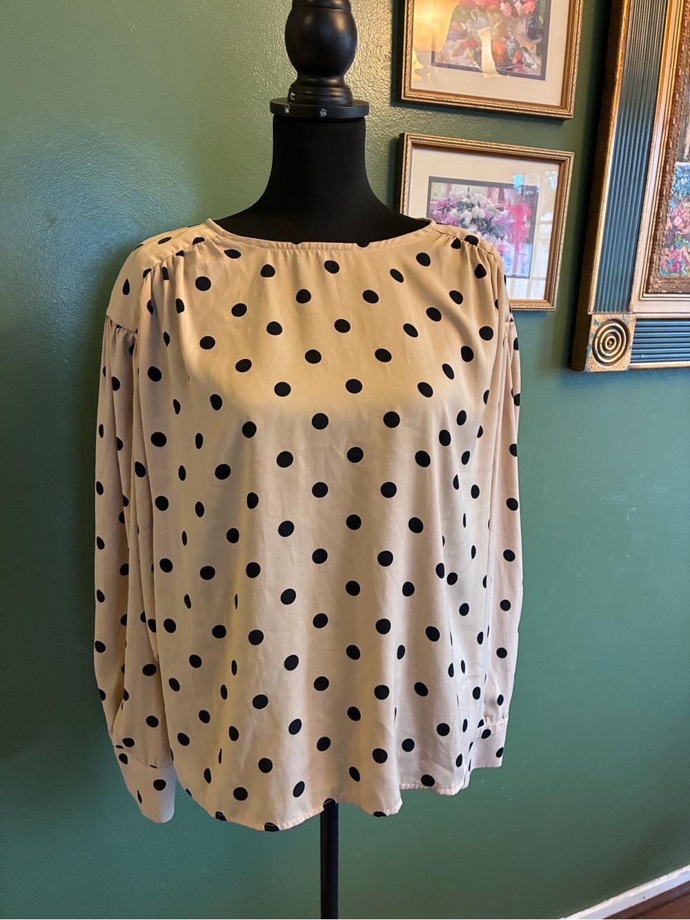 H&M Polka Dot Long Sleeve Women's Top - Cream with Black Dots size M